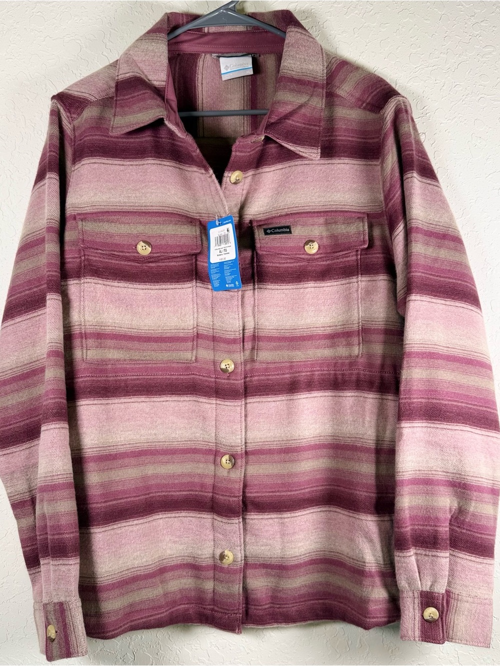 NWT Columbia Star West Lane Flannel Shirt Jacket Shacket XL Pink Plaid